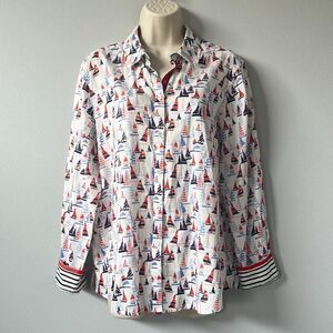 Foxcroft Sailboat Button Down 100% Cotton Shirt Size 12